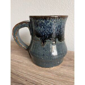 J D 2012 Handmade Art Pottery Ceramic Glazed Blue Drip Mug Coffee Cup Mug